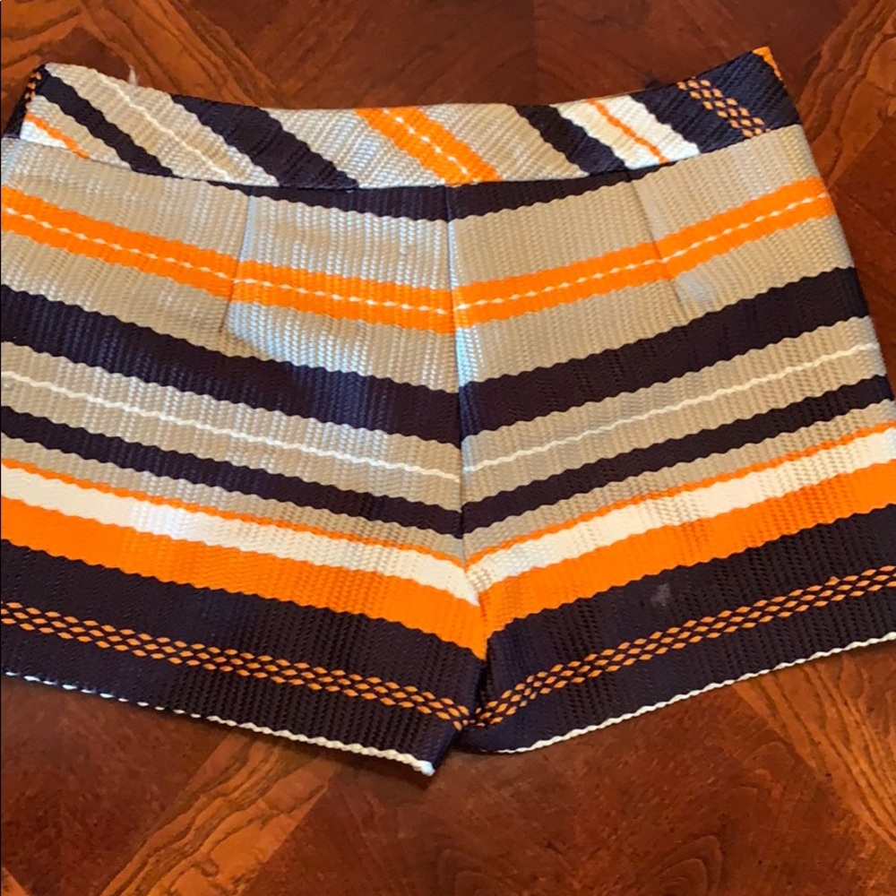 Trina Turk Navy, Orange & Cream Striped Knit Shorts